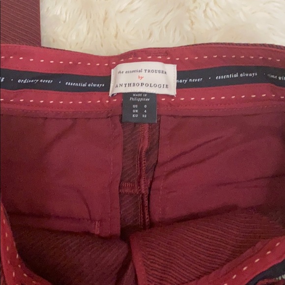 ANTHROPOLOGIE - THE ESSENTIAL TROUSER Slim Flared Fit Burgundy Pants Size 0 NWT - Picture 4 of 14